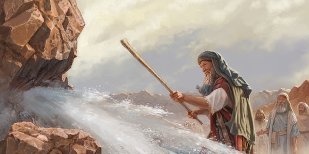 Moses strikes the rock at Meribah